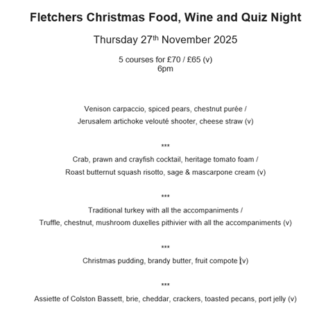 Fletchers Christmas Food, Wine and Quiz Night